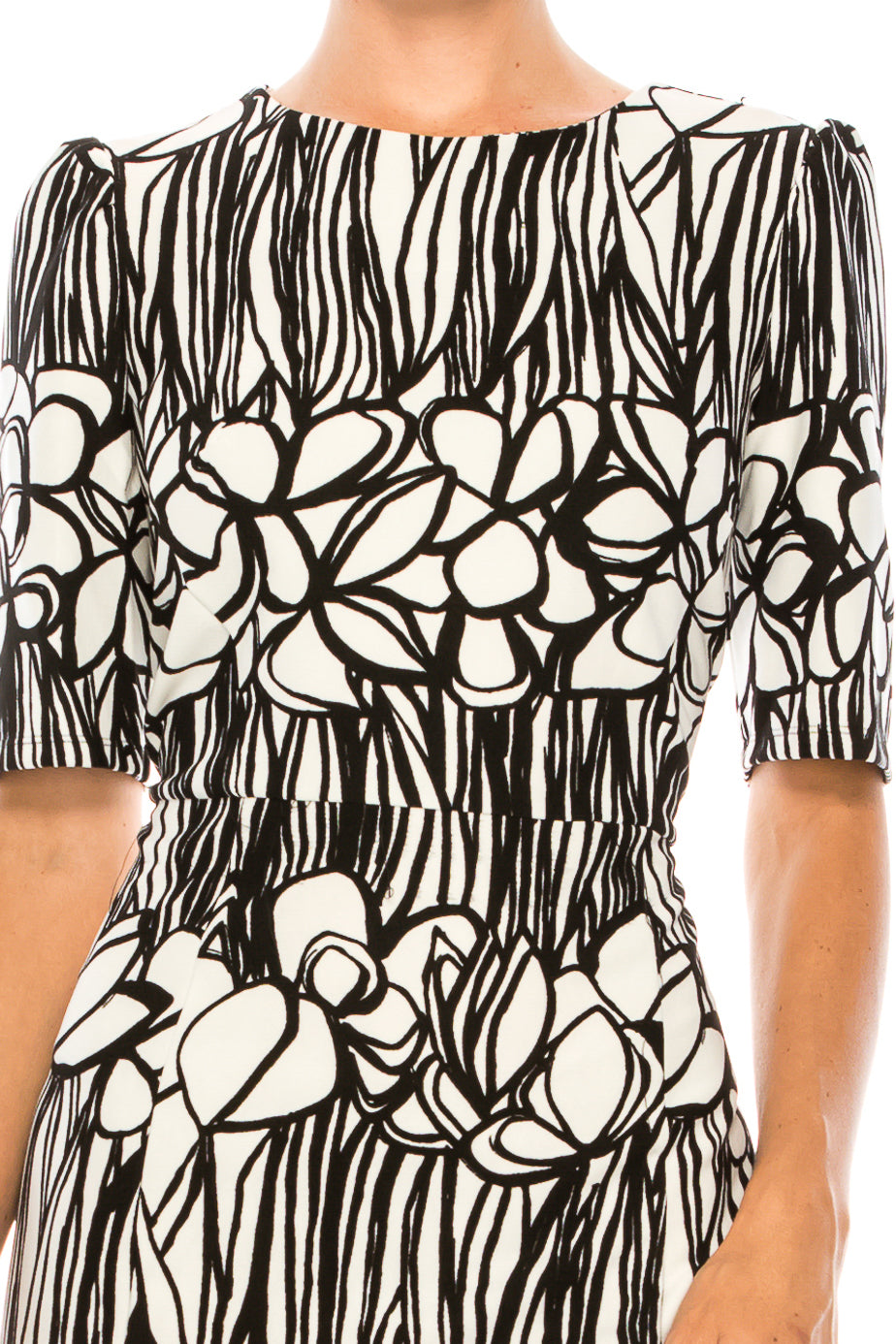ILE Clothing Multi Print Short Sleeve Sheath Dress