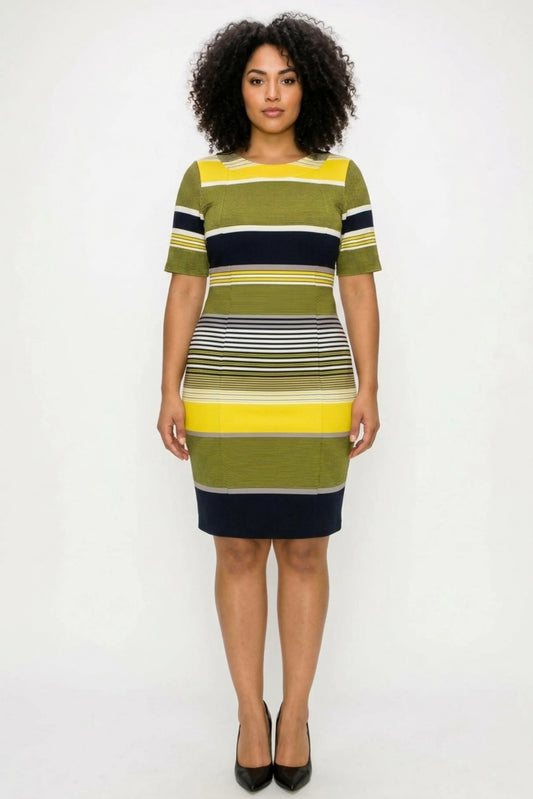 ILE Clothing Short Sleeve Printed Sheath Dress