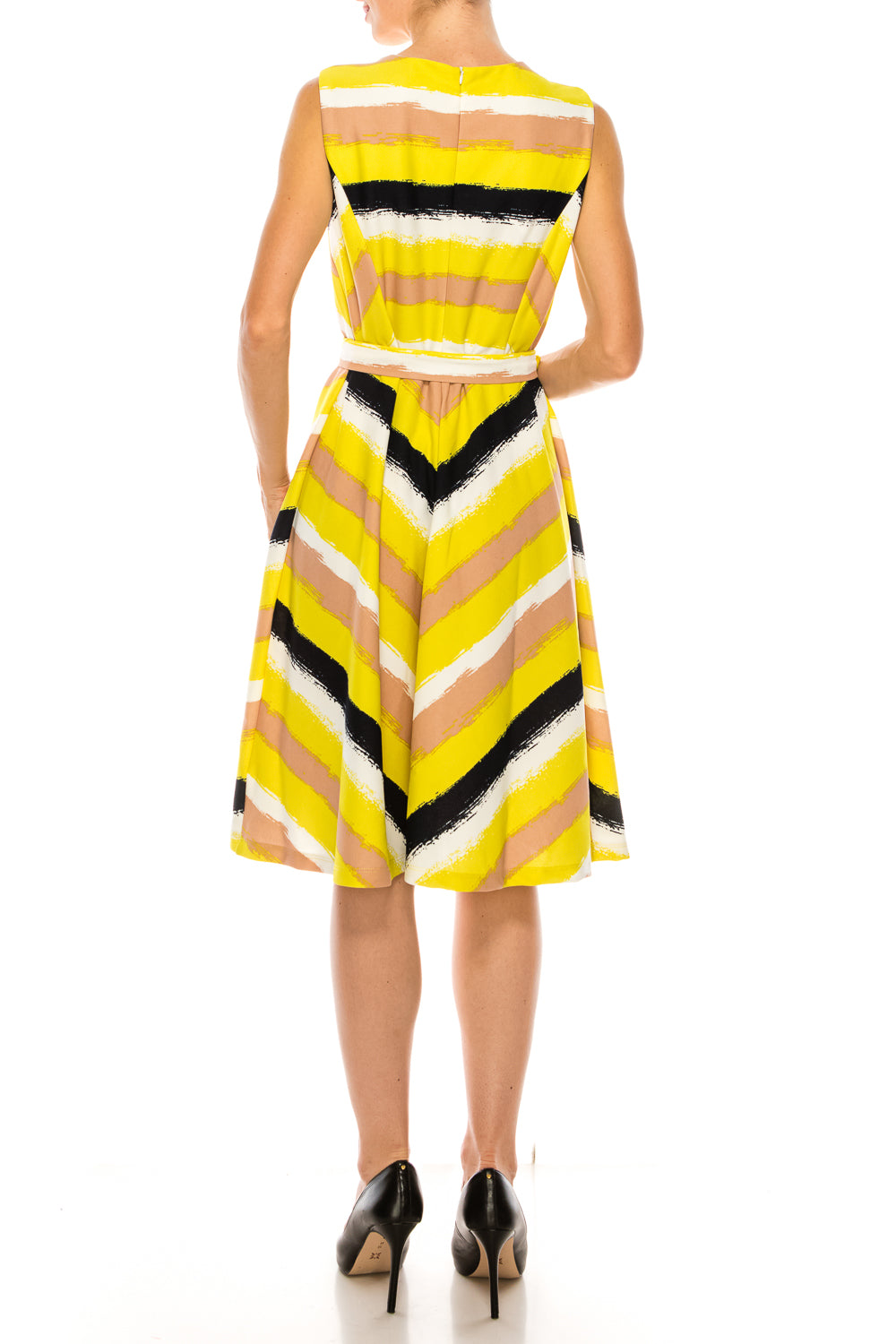 ILE Clothing Sleeveless Belted A-Line Print Dress