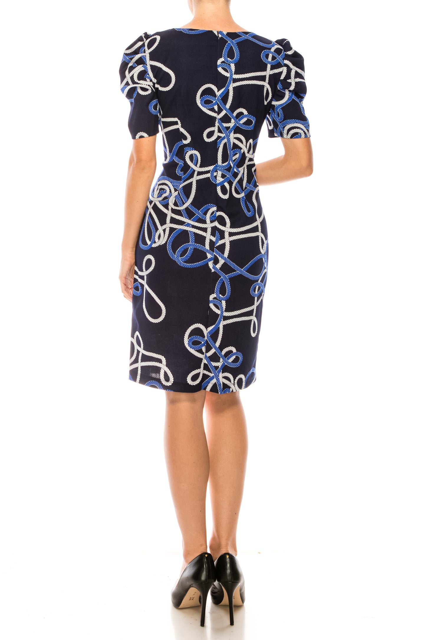 ILE Clothing Multi Color Printed Princes Short Sleeve Sheath Dress