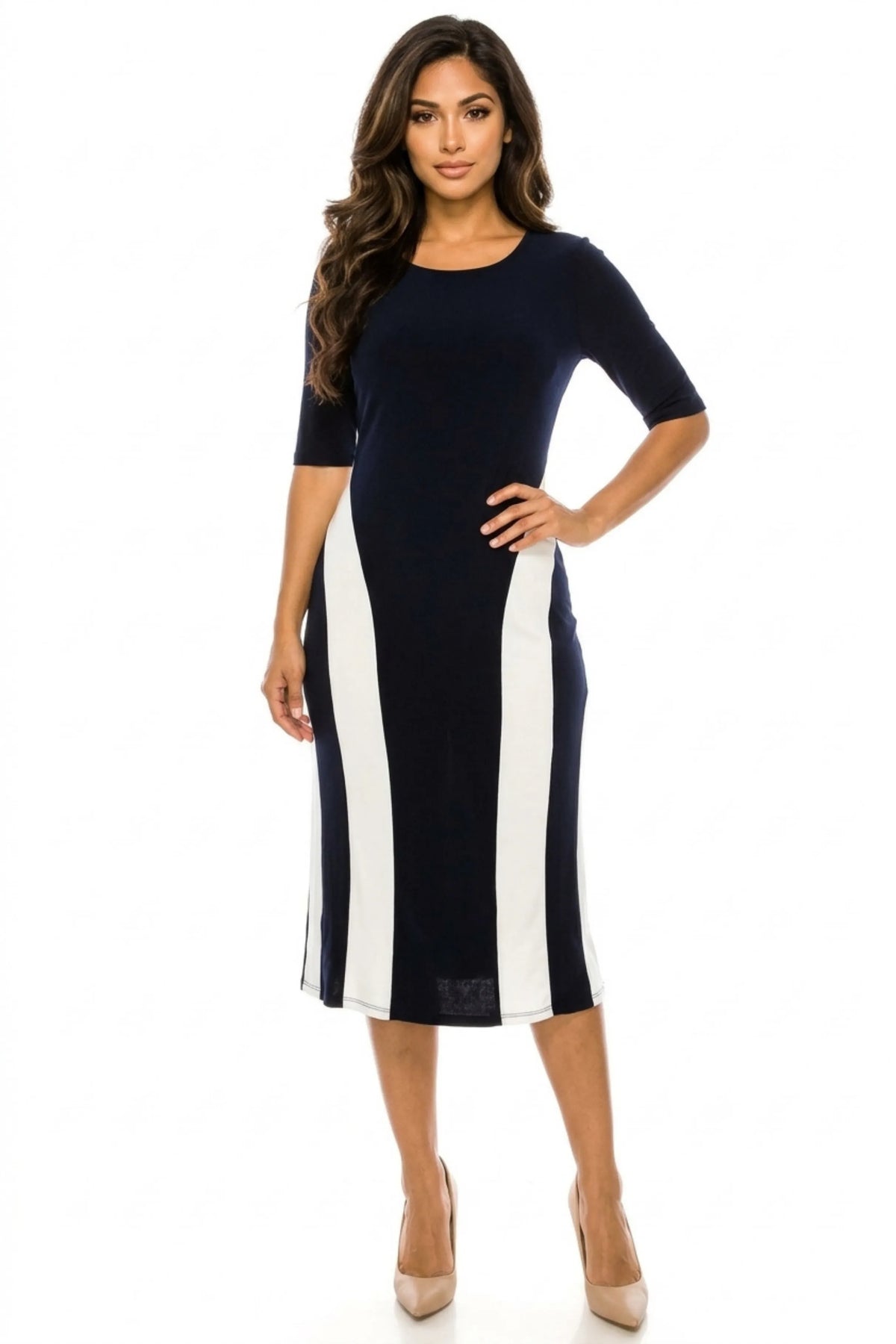 ILE Clothing Short Sleeve Side Stripe Detail Midi Dress (MORE COLORS)