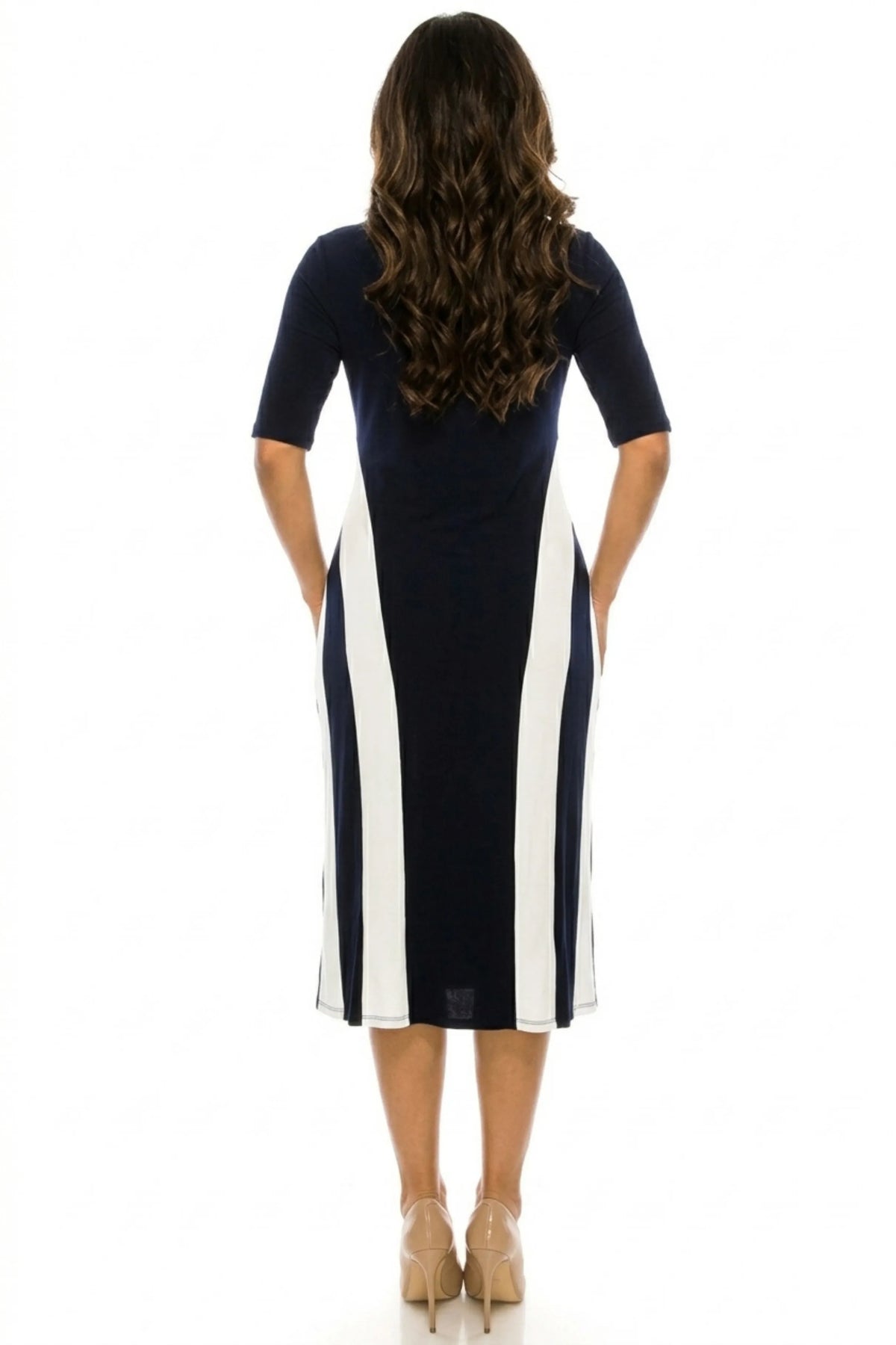 ILE Clothing Short Sleeve Side Stripe Detail Midi Dress (MORE COLORS)
