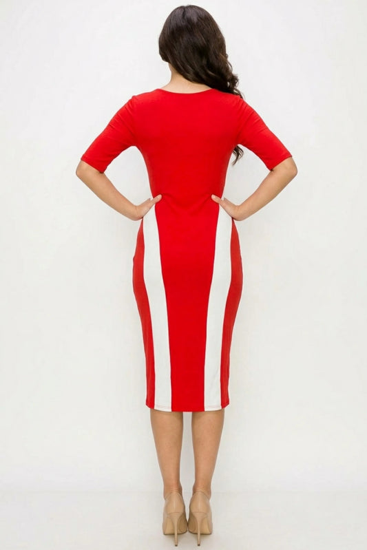 ILE Clothing Short Sleeve Side Stripe Detail Midi Dress (MORE COLORS)