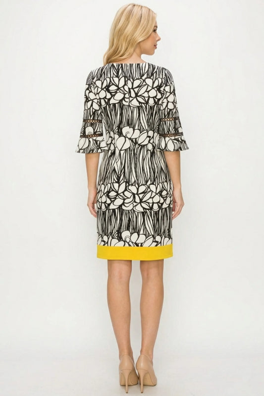 ILE Clothing Color Combo Floral Print Short Sleeve Sheath Dress