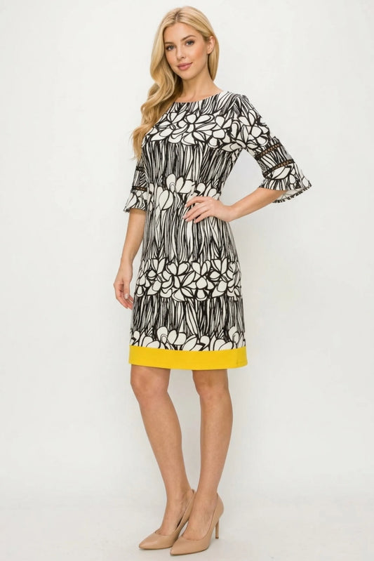 ILE Clothing Color Combo Floral Print Short Sleeve Sheath Dress