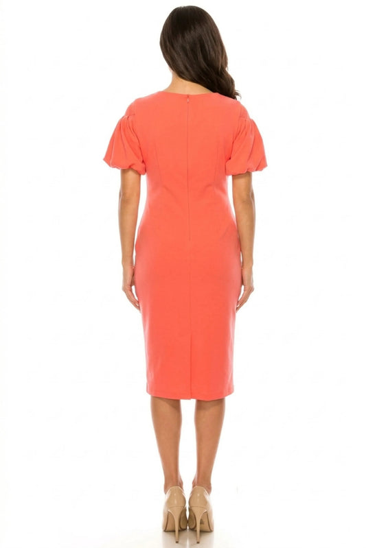 ILE Clothing Puff Sleeve Sheath Dress