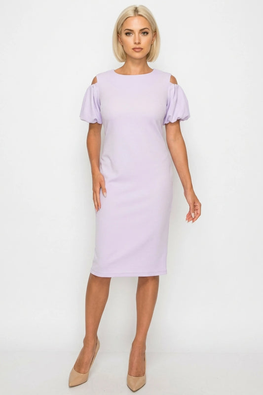 ILE Clothing Puff Sleeve Sheath Dress