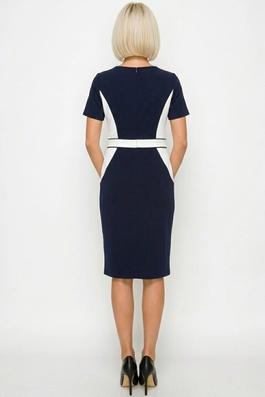 ILE Clothing Short Sleeve Contrast Shift Dress