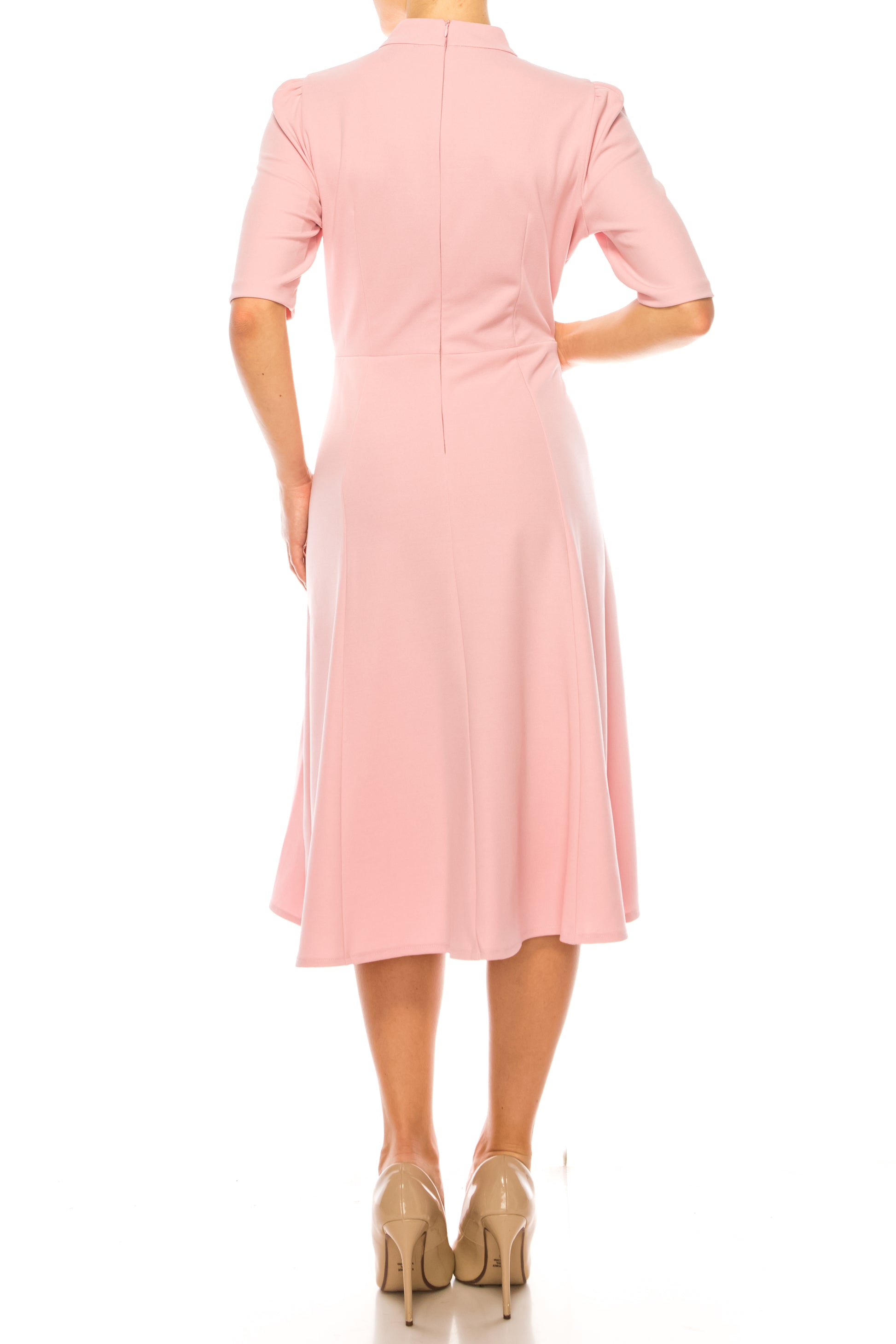 Ivy + Blu 3/4 Sleeve Mock Neck Fit & Flare Dress
