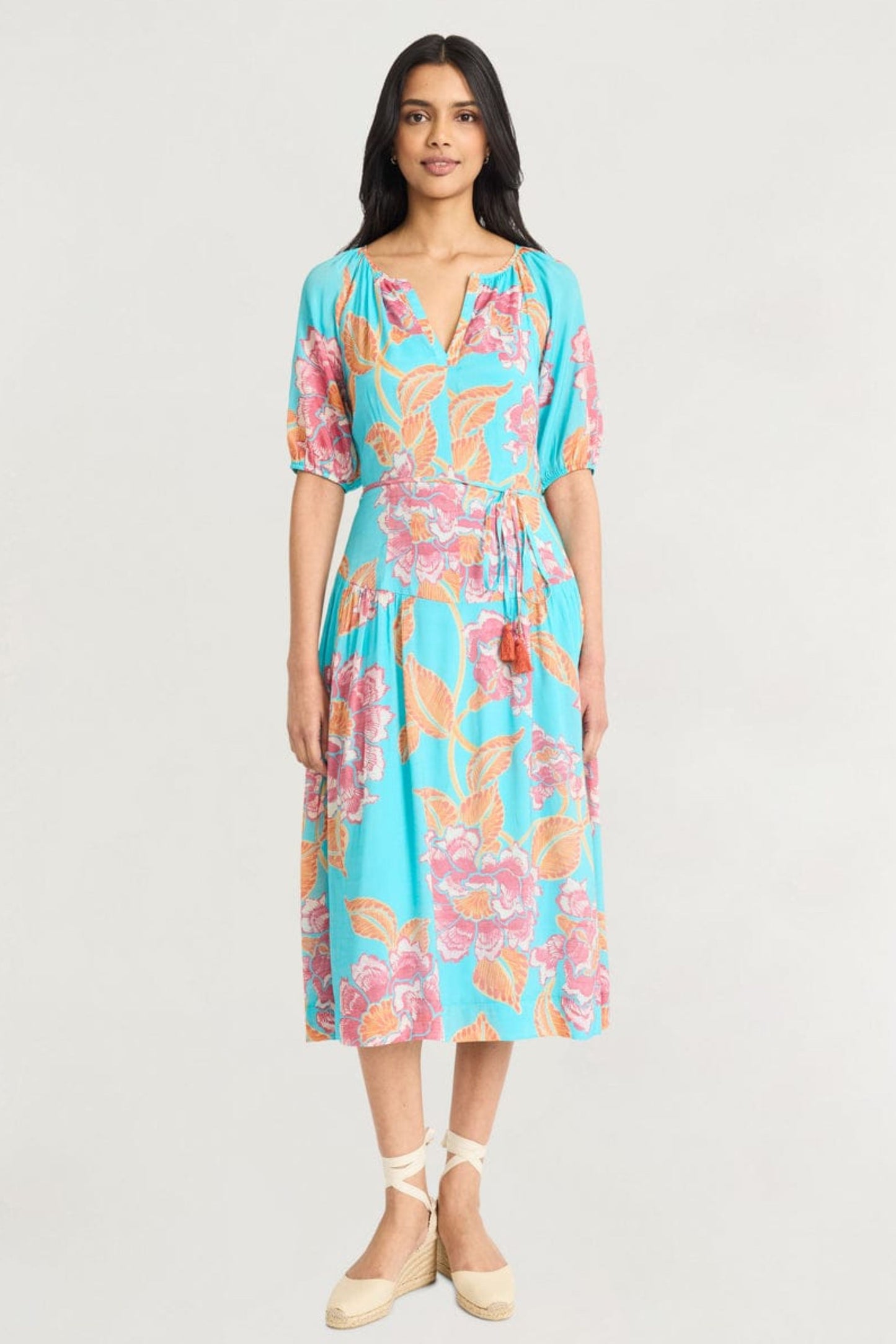 The Good Journey Floral Drop Waist Midi Sun Dress