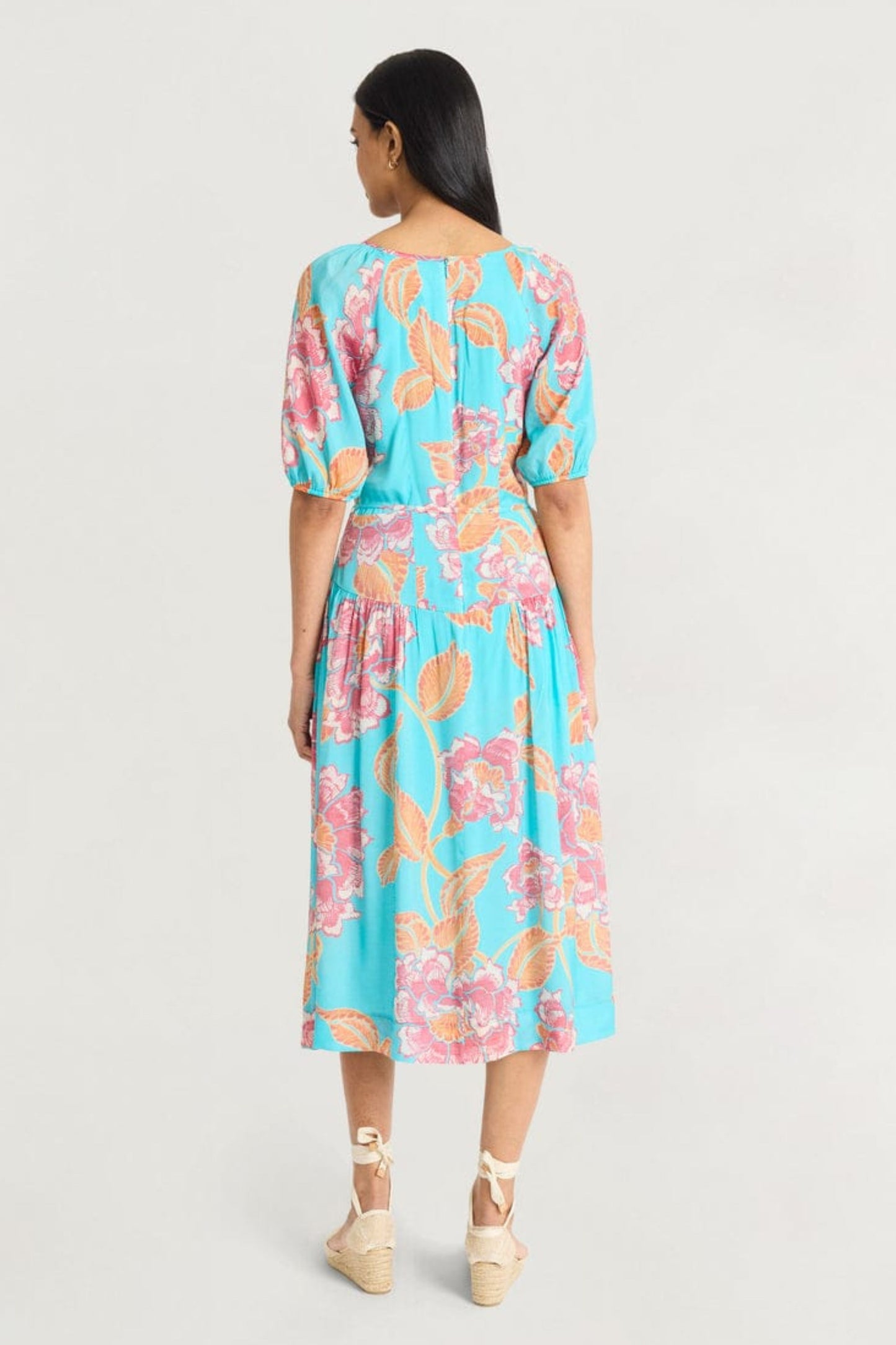 The Good Journey Floral Drop Waist Midi Sun Dress