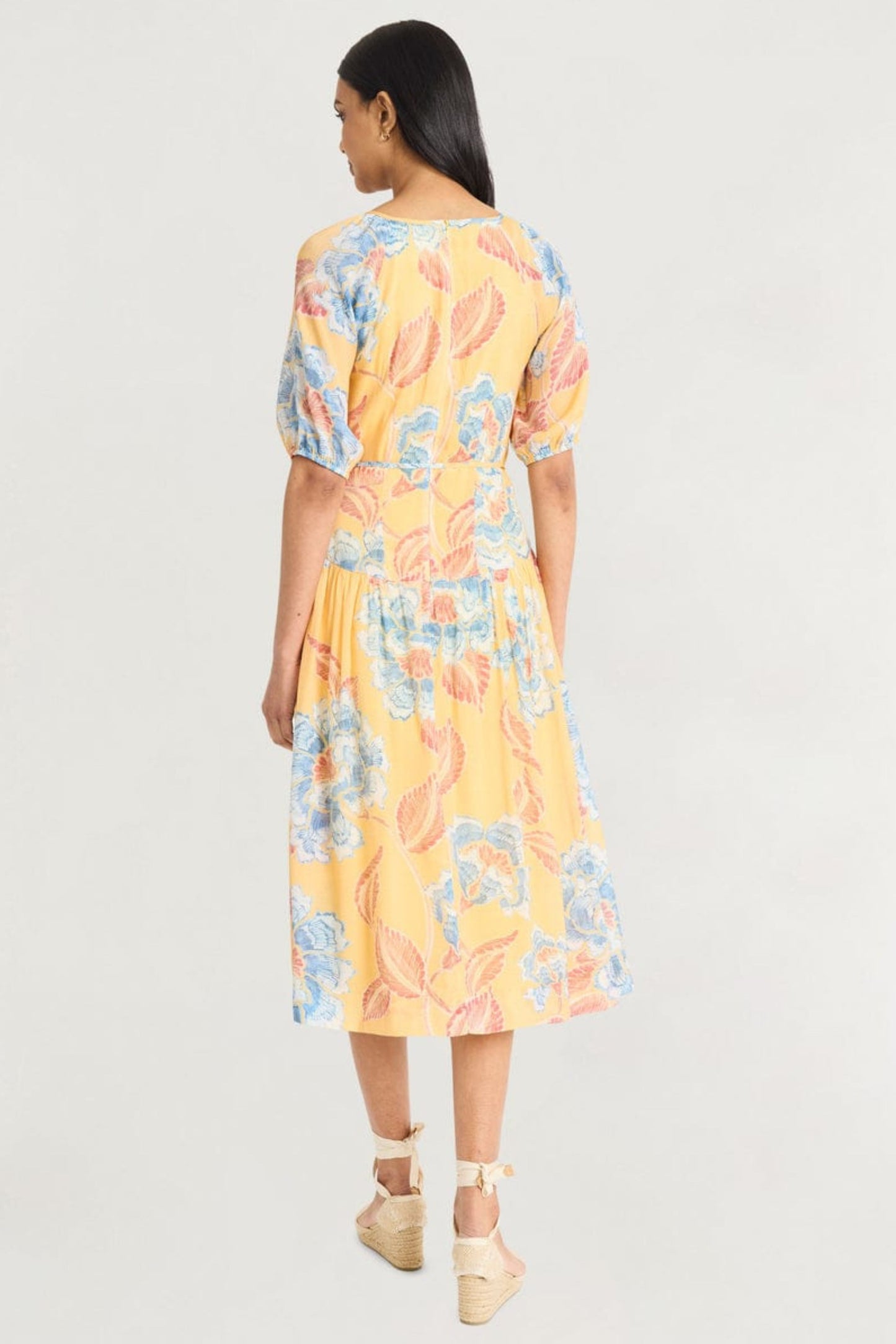 The Good Journey Floral Drop Waist Midi Sun Dress
