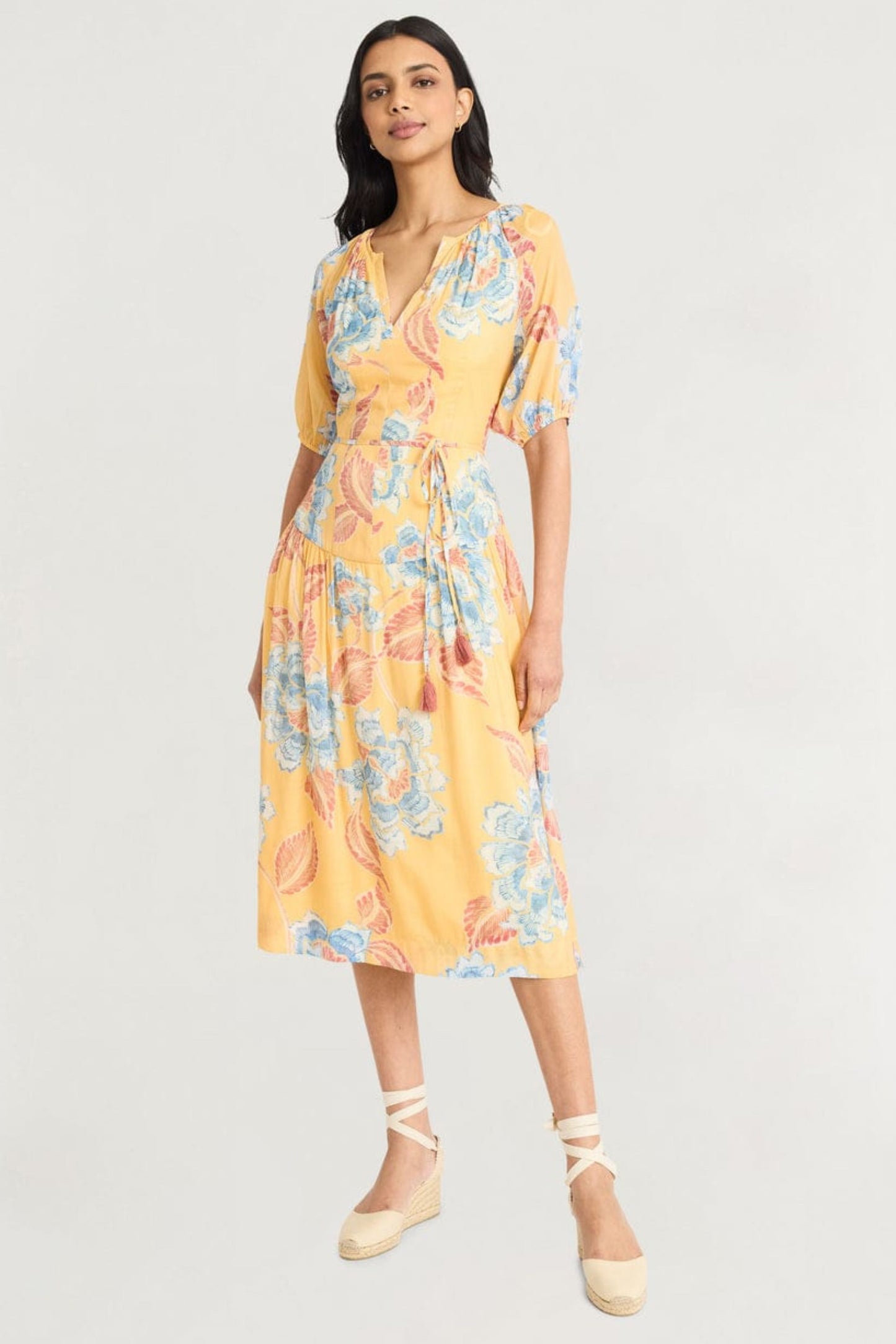 The Good Journey Floral Drop Waist Midi Sun Dress