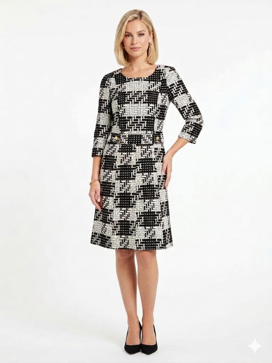 Jessica Rose Monochrome Tweed Basketweave A-Line Shift Dress