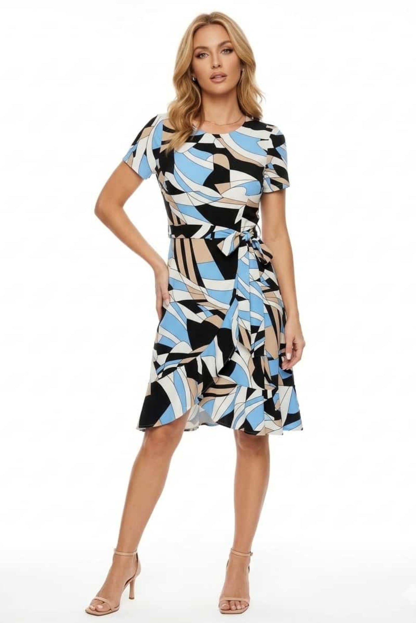 Jessica Rose Abstract Geometric Print Ruffle Wrap Dress