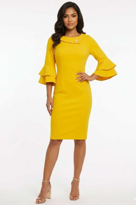 Jessica Rose Vibrant Tiered Bell Sleeve Sheath Dress