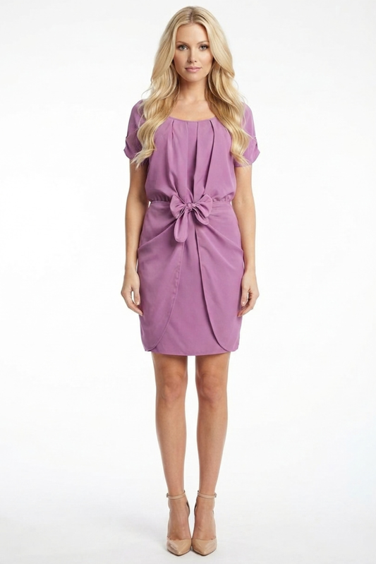 Jessica Simpson Lavender Purple Bow Front Tulip Hem Short Sleeve Cocktail Dress