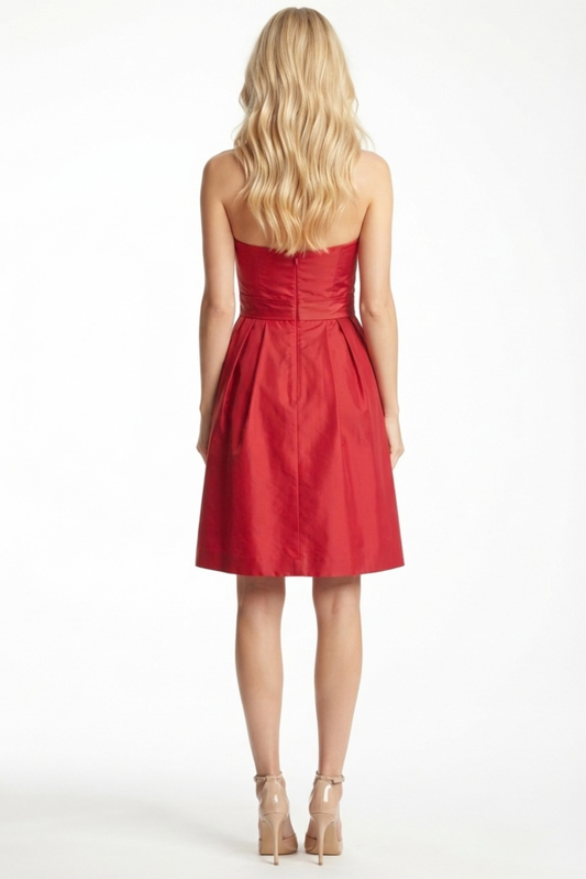 Jessica Simpson Rose Red Strapless Ruched Taffeta Fit-and-Flare Dress
