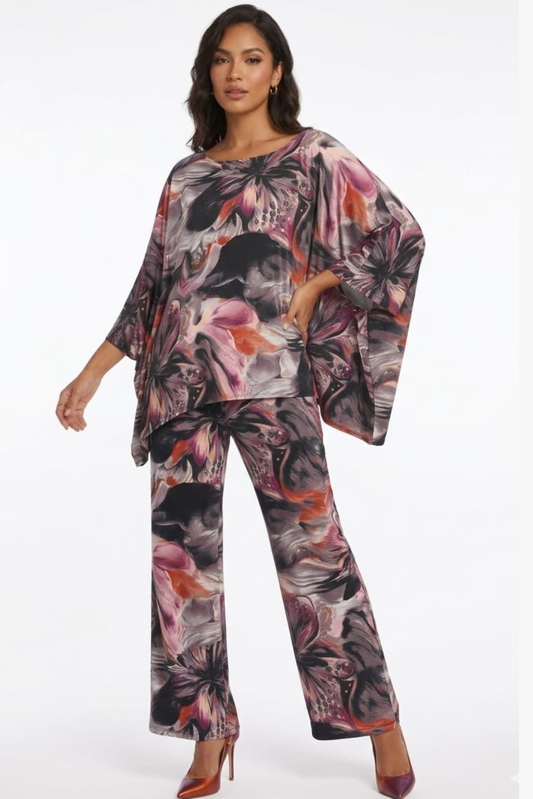 Lola Poncho Top & Wide-Leg Pant Set