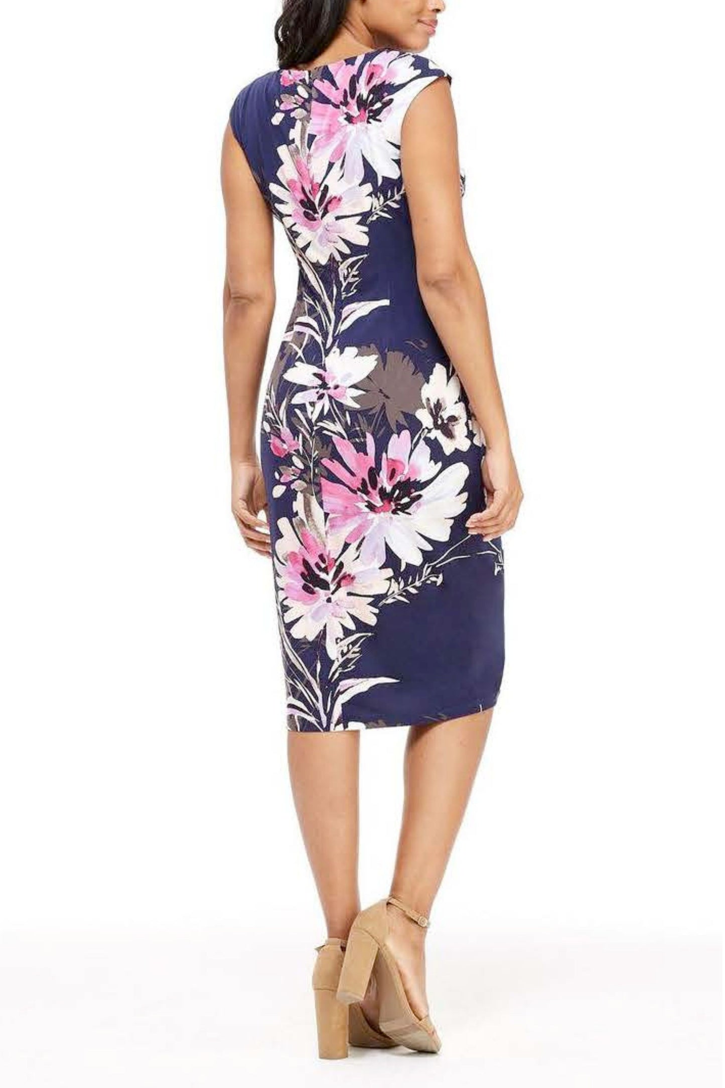 London Times Floral Print Sheath Midi Dress