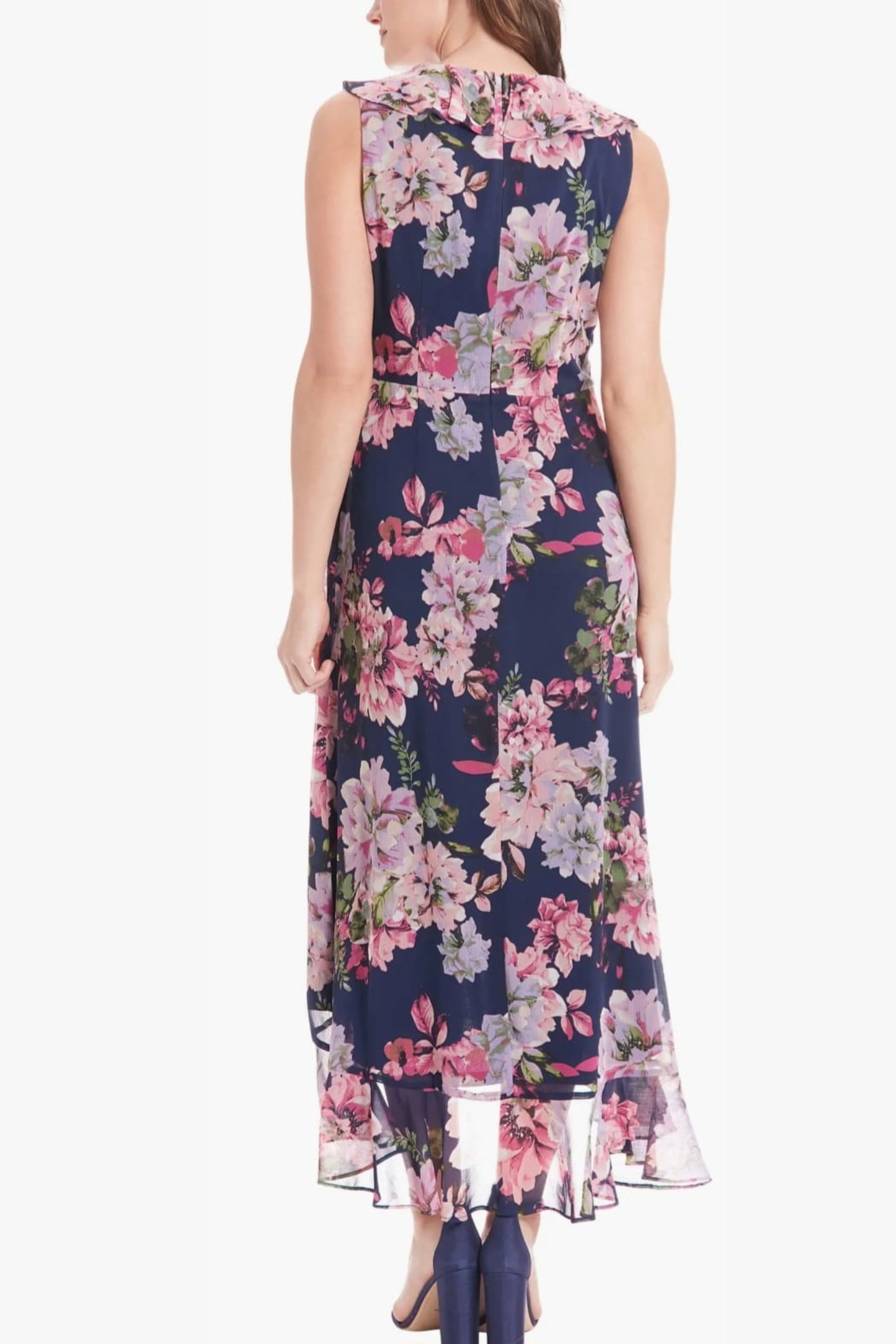 London Times Floral Print Faux Wrap Hi-Lo Dress