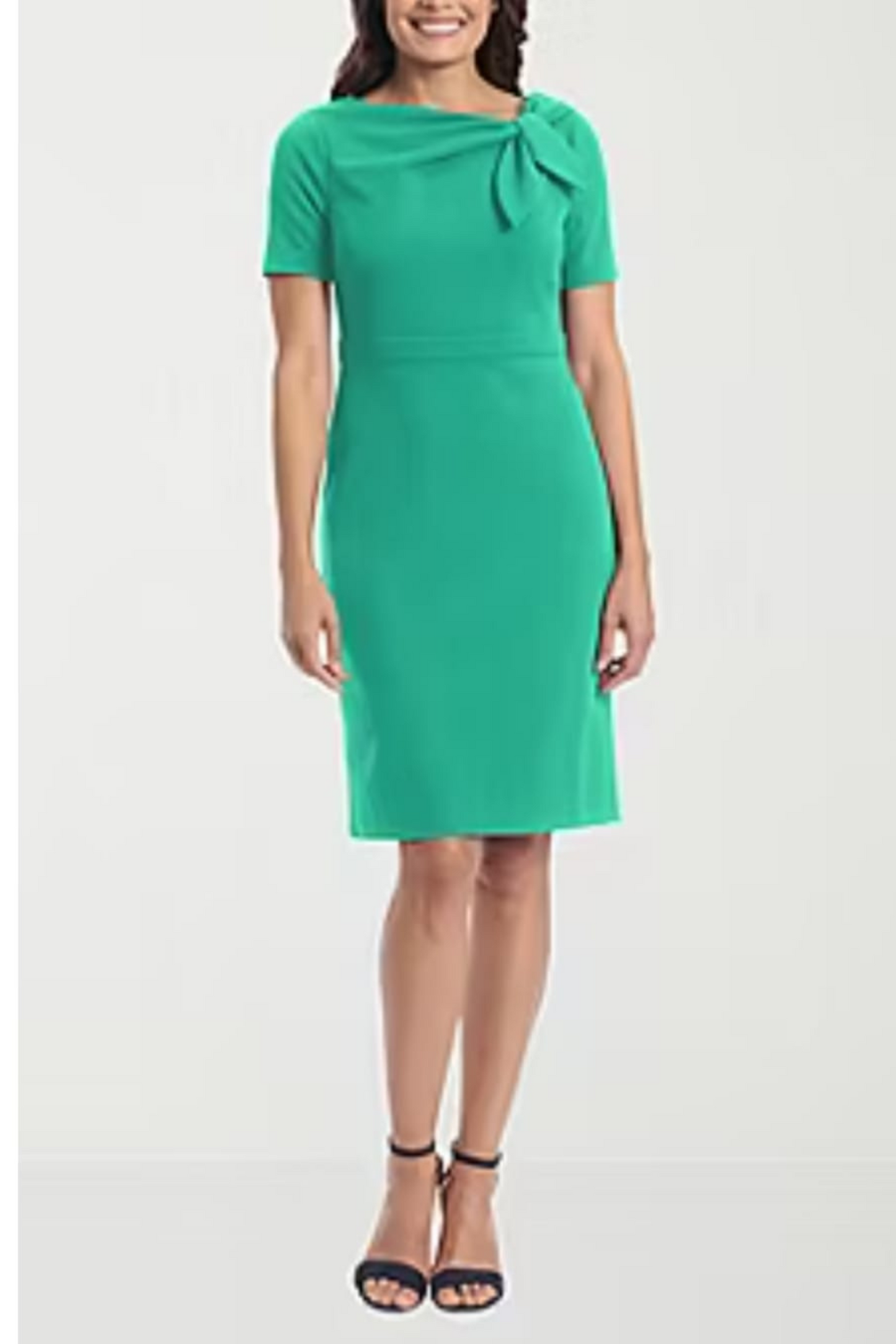 London Times Short Sleeve Tie Neck Sheath Dress