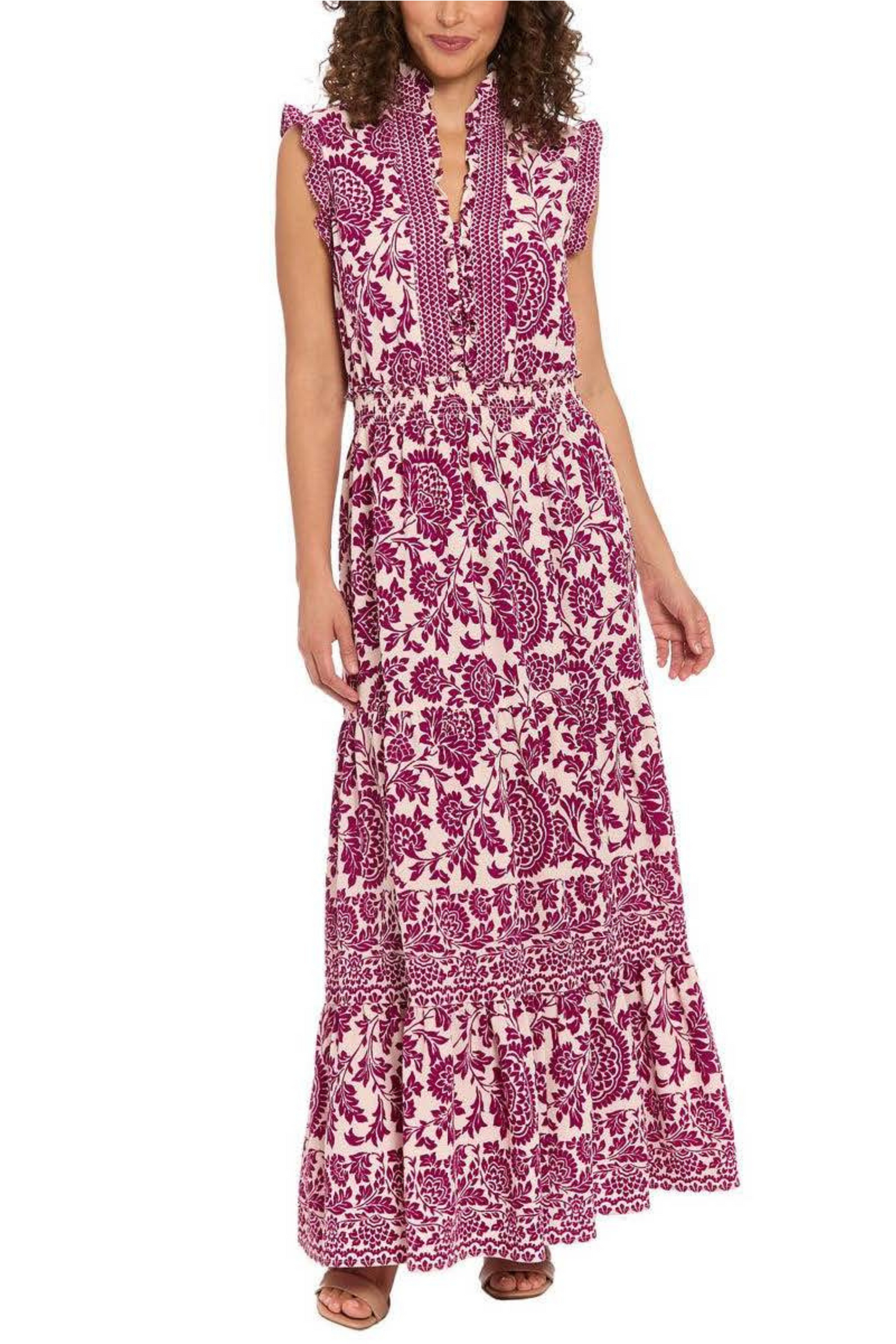 London Times Floral Tiered Sleeveless Maxi Dress