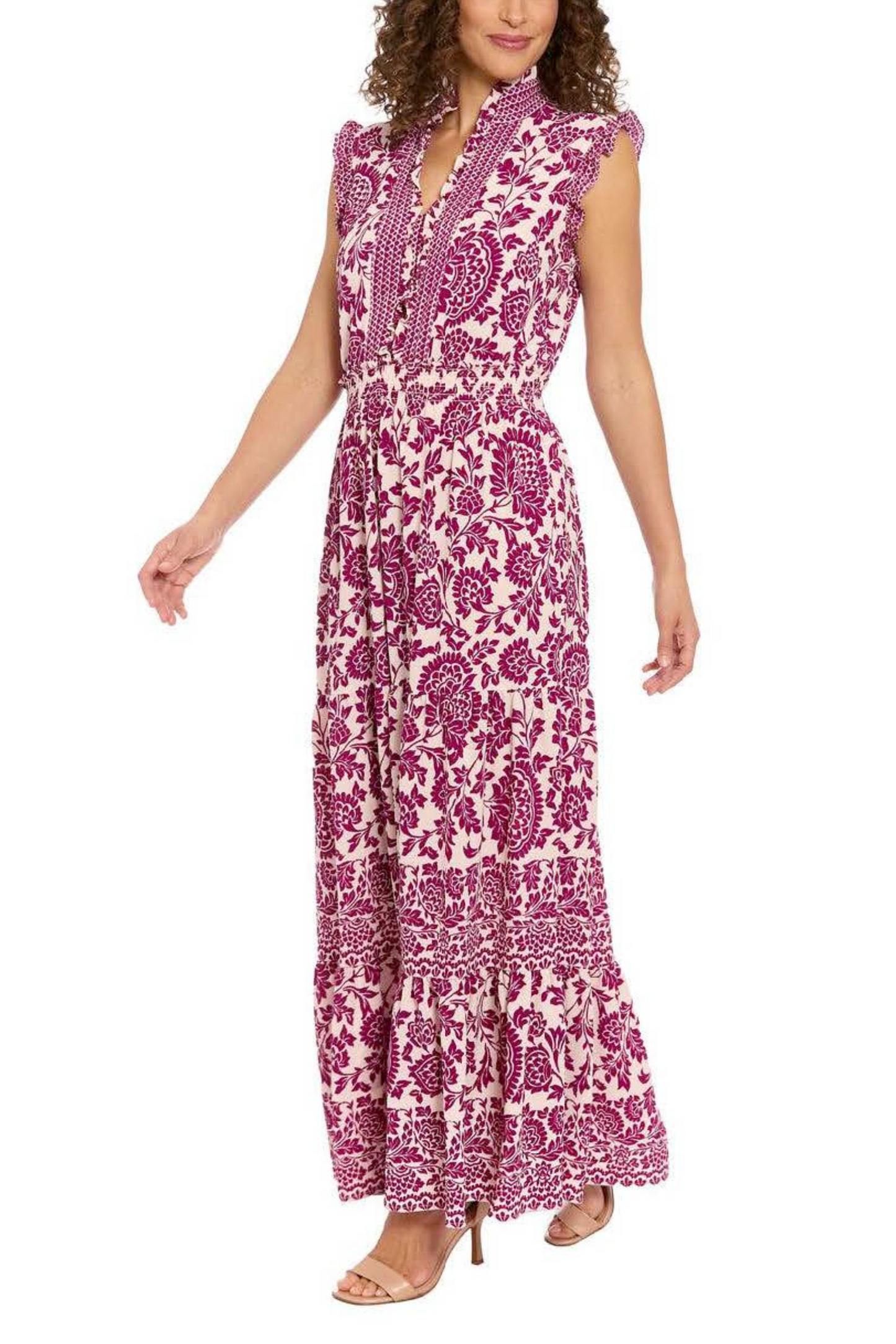 London Times Floral Tiered Sleeveless Maxi Dress