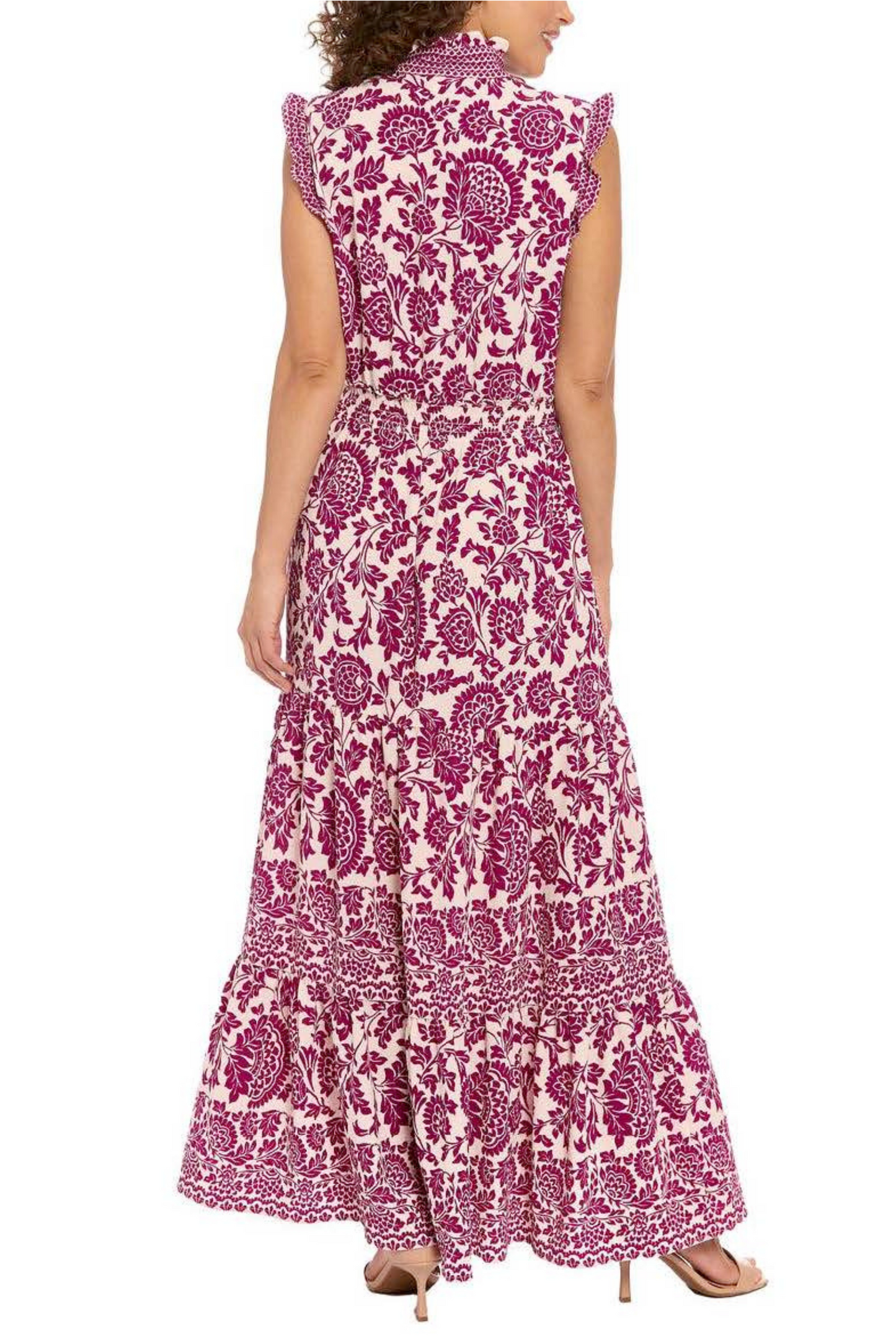 London Times Floral Tiered Sleeveless Maxi Dress