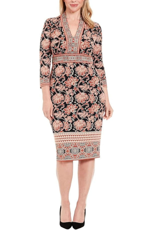 London Times Paisley Print Sheath Midi Dress