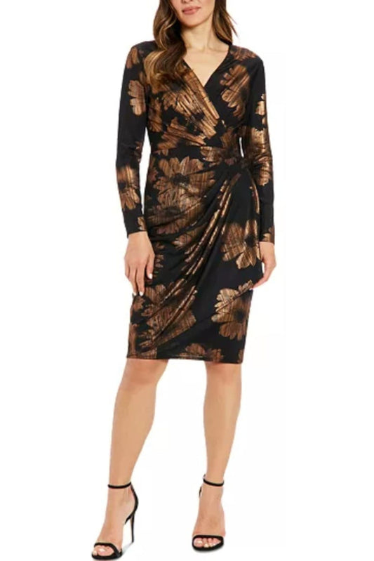 London Times Metallic Floral Print Cocktail Dress