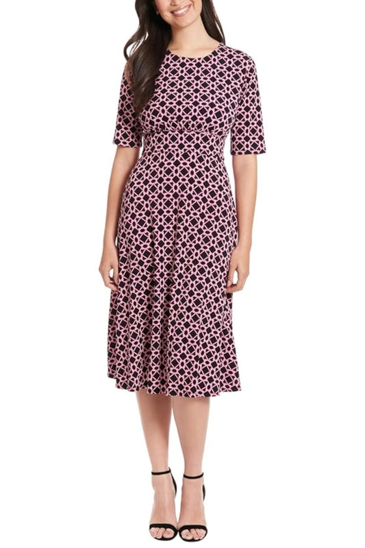 London Times Abstract Print A-Line Midi Dress