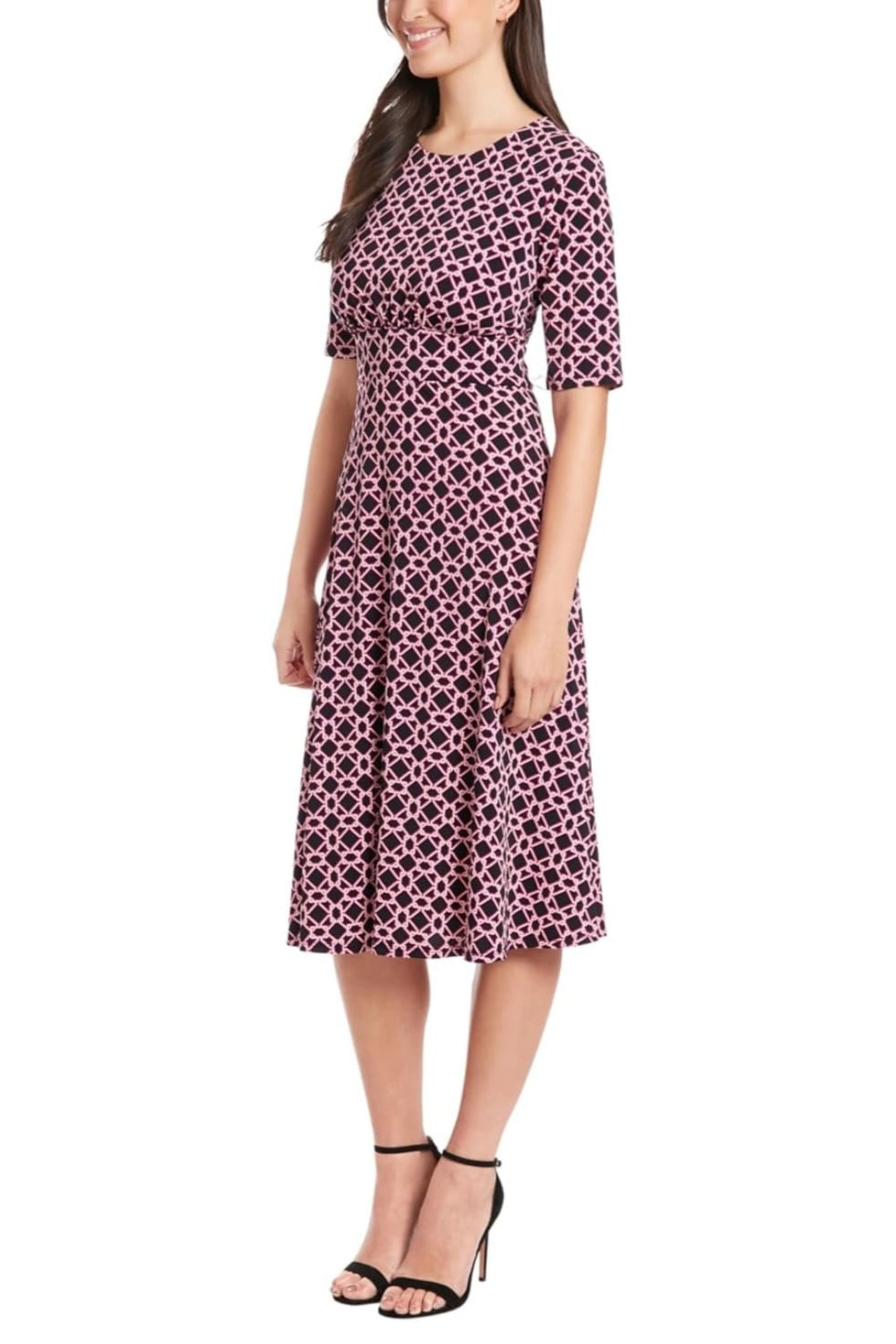 London Times Abstract Print A-Line Midi Dress