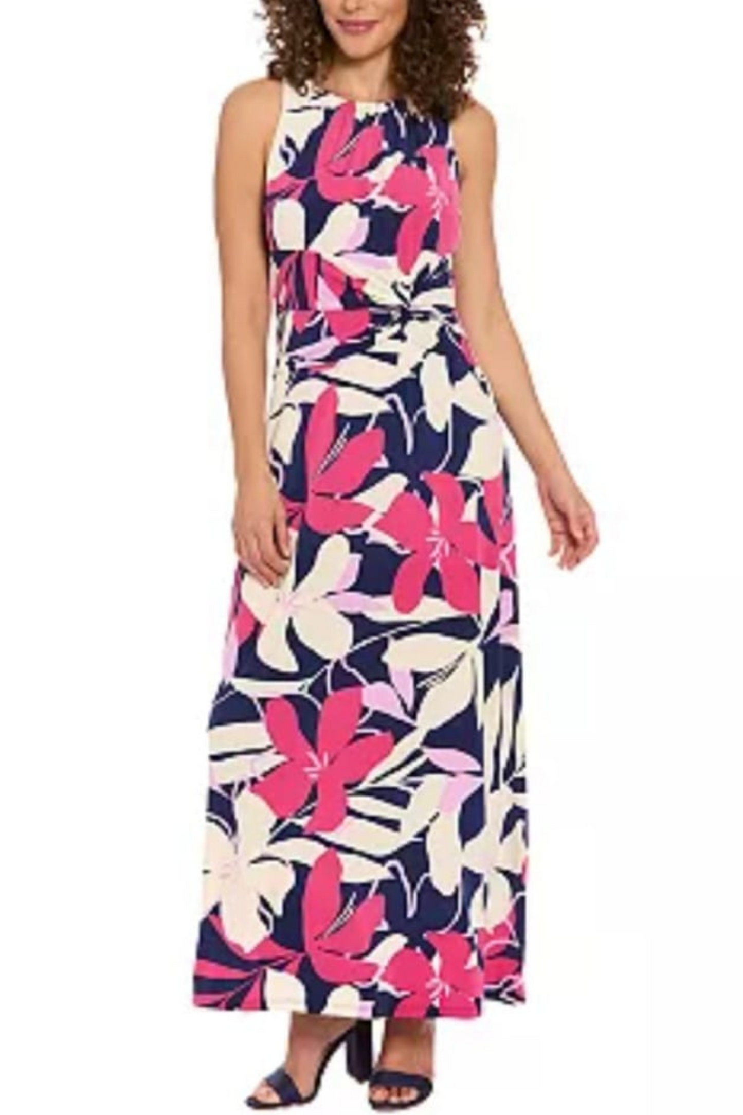 London Times Floral Print Sleeveless Maxi Dress