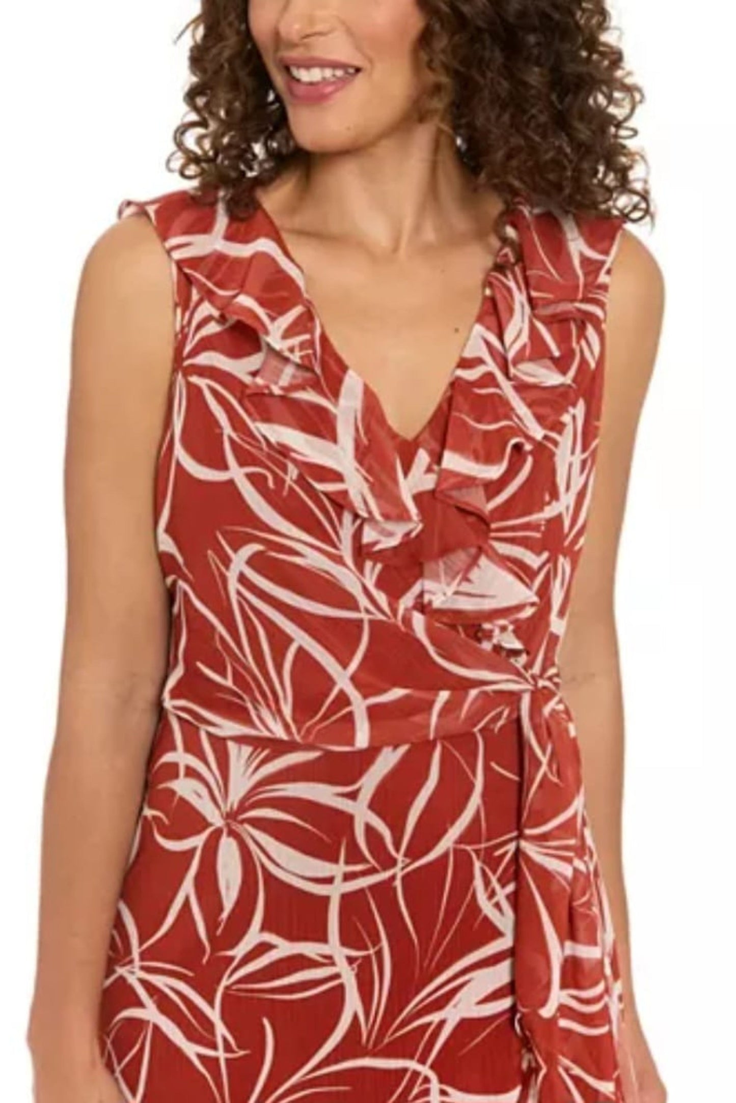 London Times Multi Print Faux Wrap Hi-Lo Dress