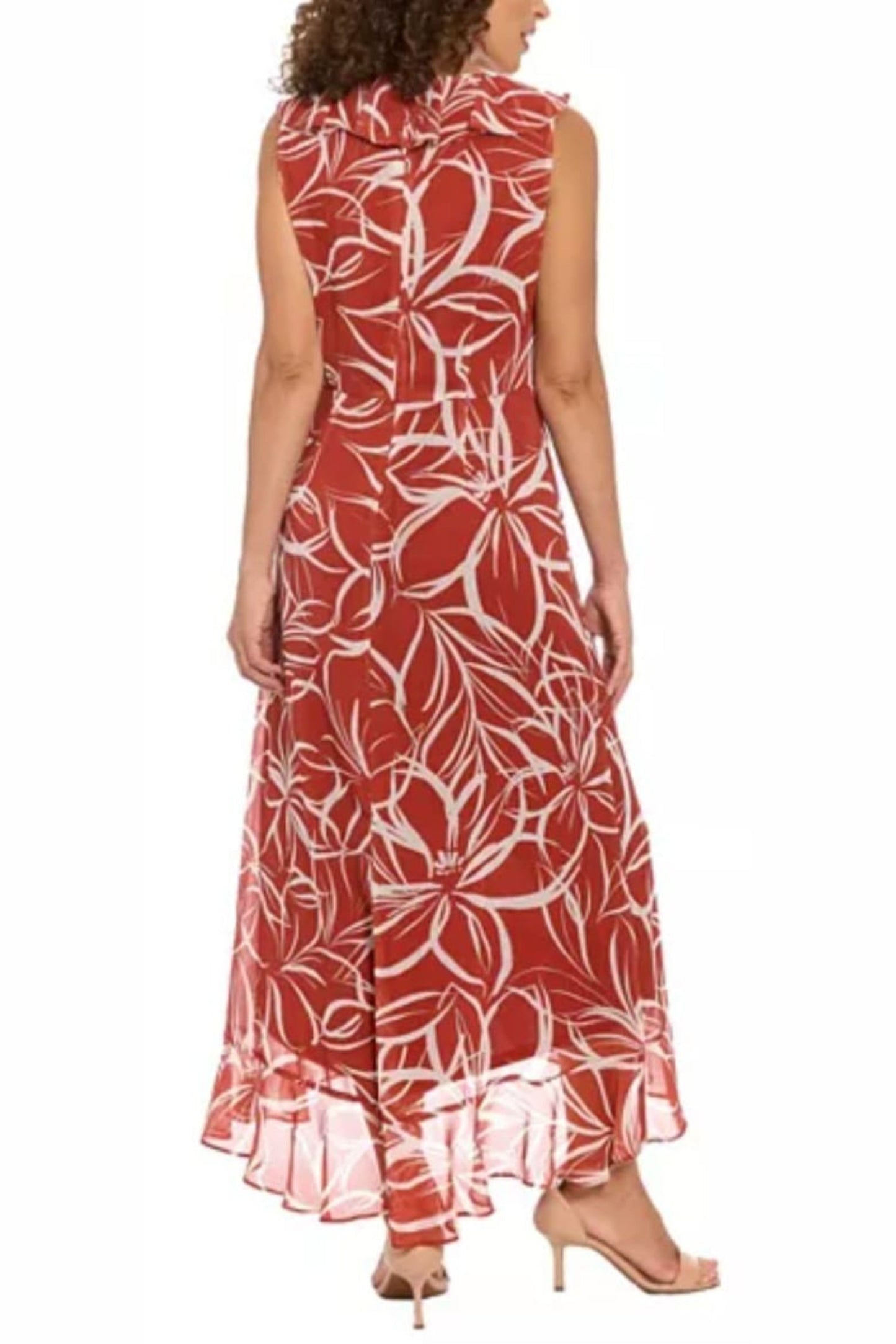 London Times Multi Print Faux Wrap Hi-Lo Dress