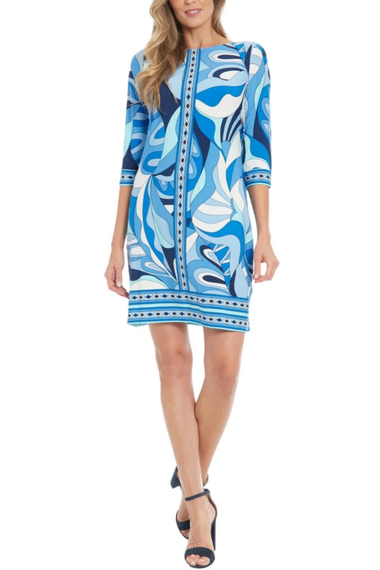 London Times Psychedelic 3/4 Sleeve Shift Dress