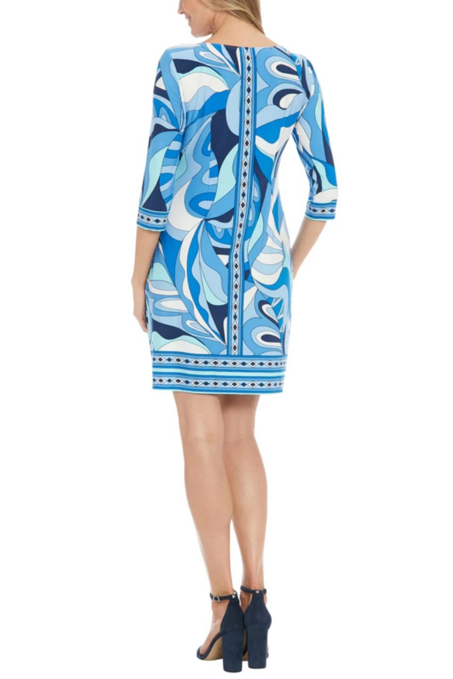 London Times Psychedelic 3/4 Sleeve Shift Dress