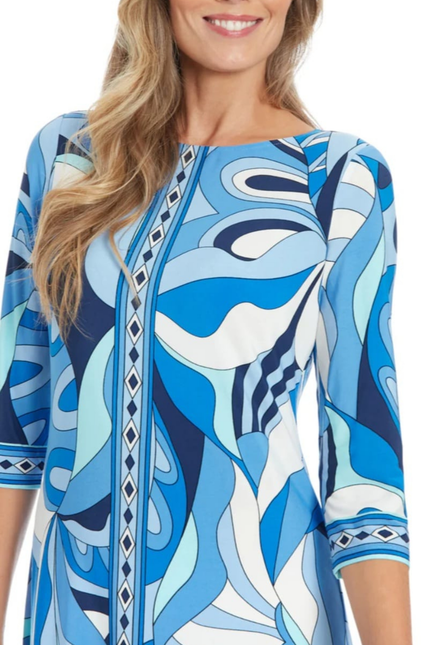 London Times Psychedelic 3/4 Sleeve Shift Dress