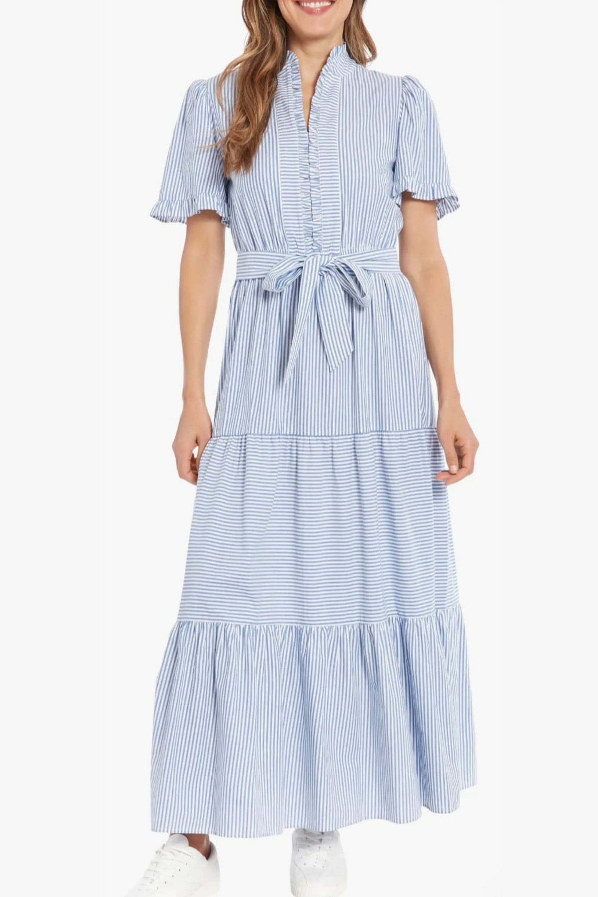 London Times Stripe Tiered Maxi Dress New Yorker's Apparel London Times Stripe Tiered Maxi Dress New Yorker's Apparel