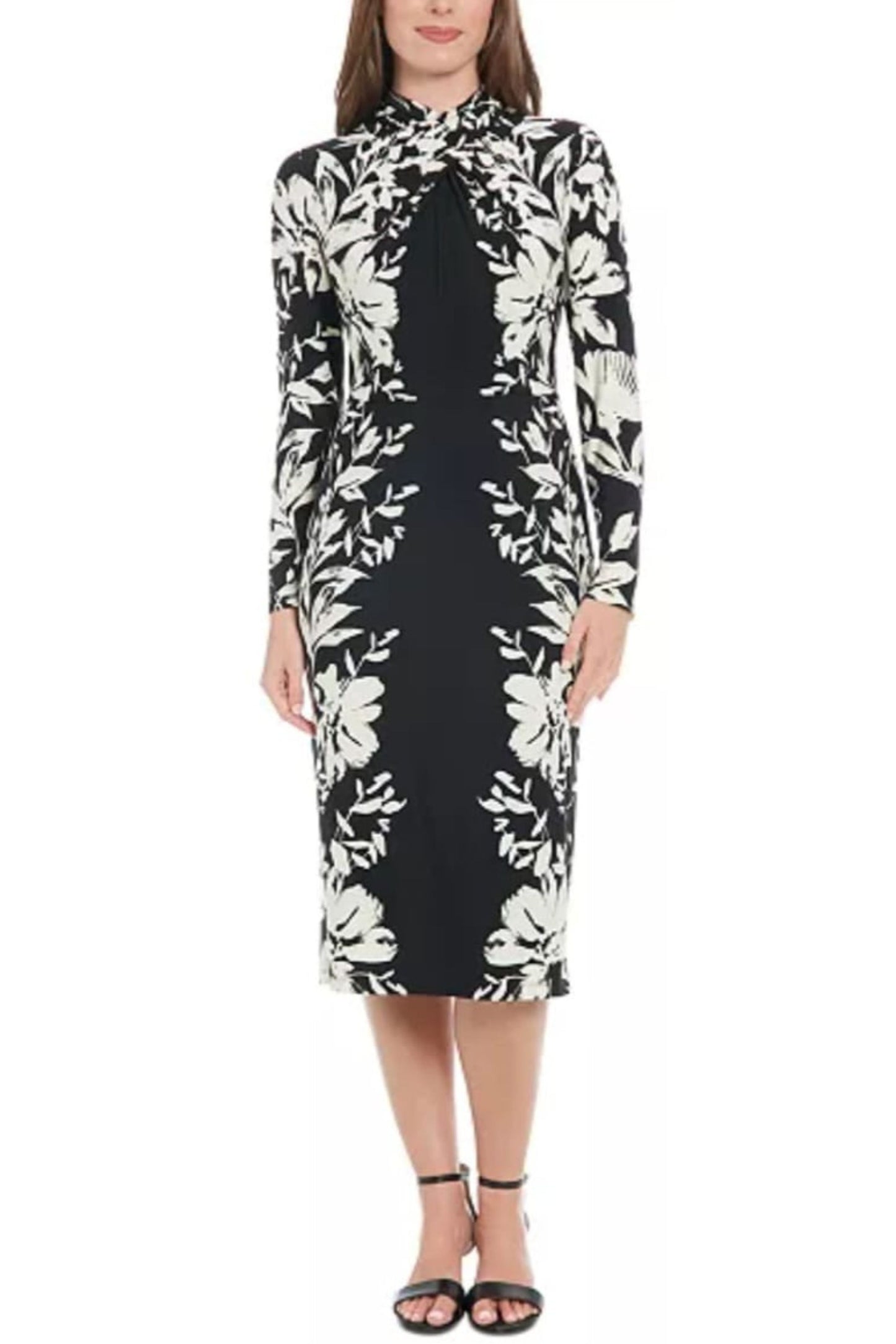 London Times Long Sleeve Floral Midi Dress