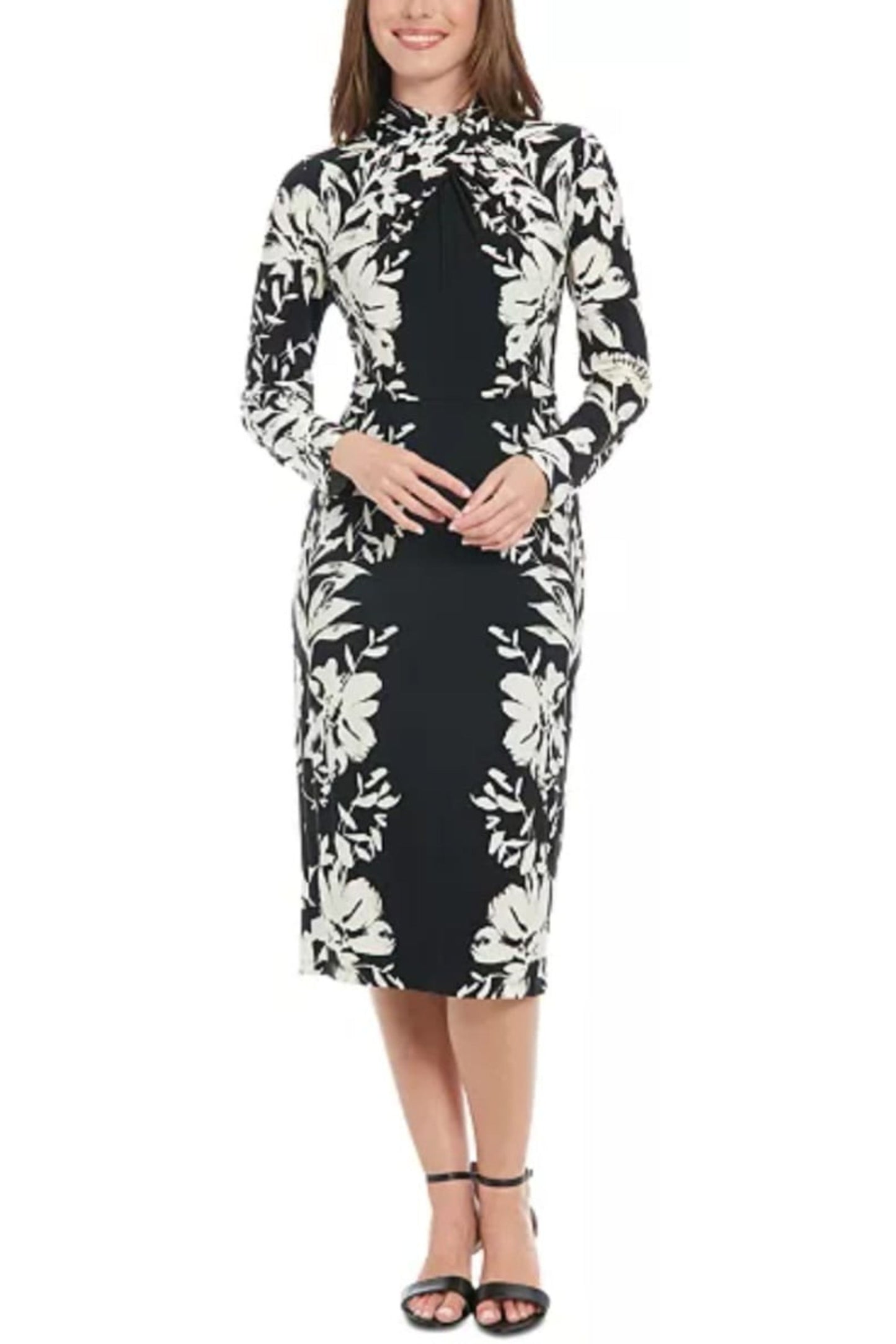 London Times Long Sleeve Floral Midi Dress