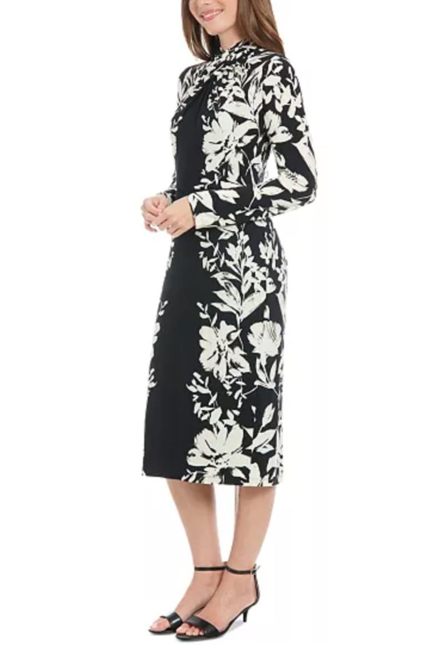 London Times Long Sleeve Floral Midi Dress