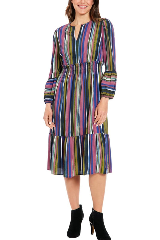 London Times Multi Color Stripe Midi Dress