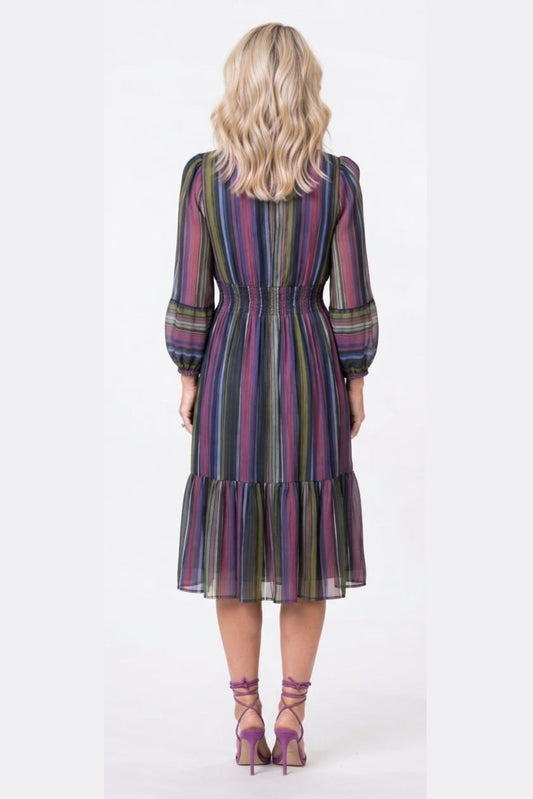London Times Multi Color Stripe Midi Dress