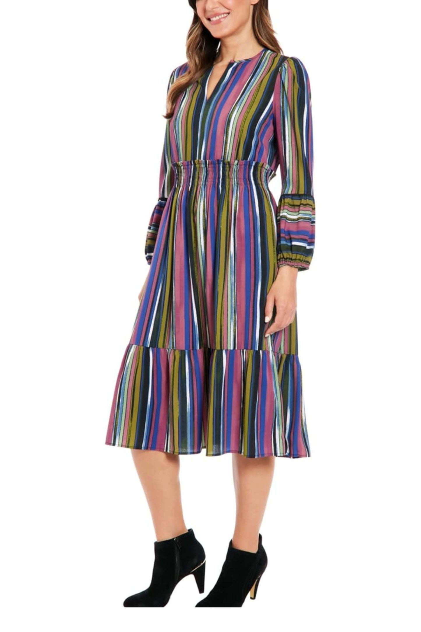 London Times Multi Color Stripe Midi Dress