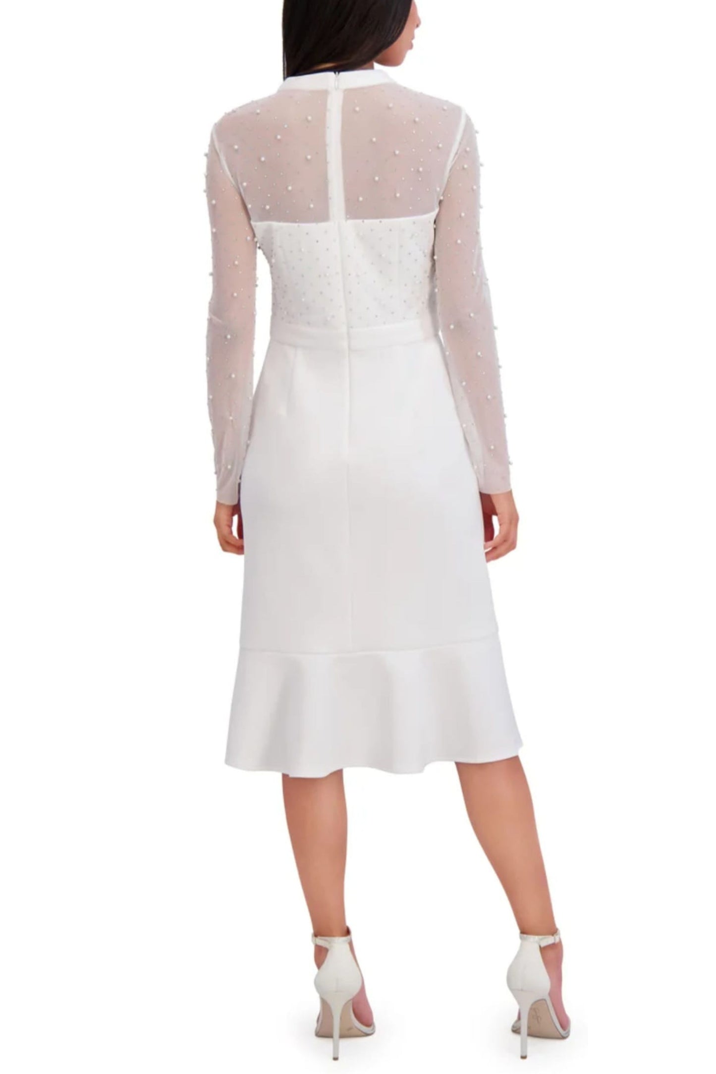 London Times Pearl Illusion Mock Neck Midi Dress