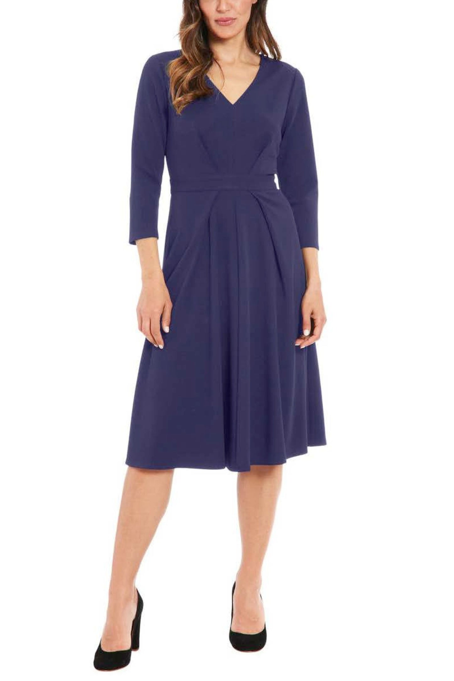 London Times 3/4 Sleeve A-Line Midi Dress