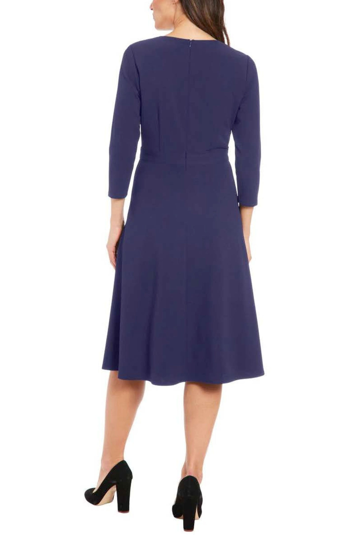 London Times 3/4 Sleeve A-Line Midi Dress