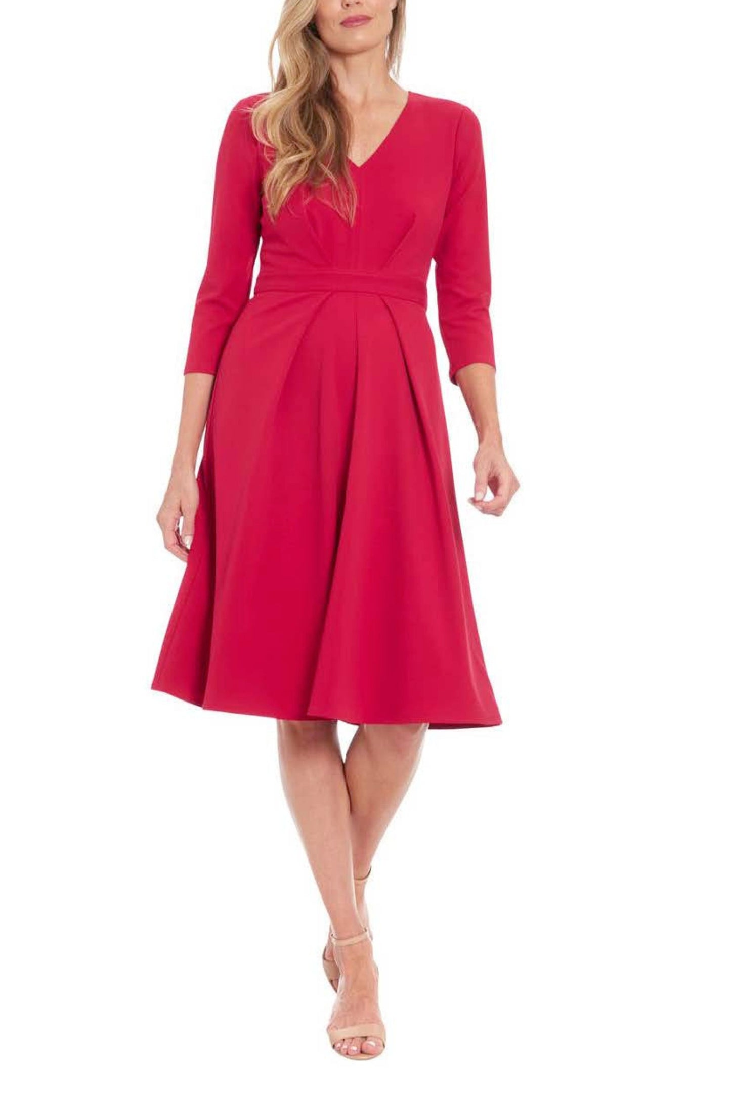 London Times 3/4 Sleeve A-Line Midi Dress